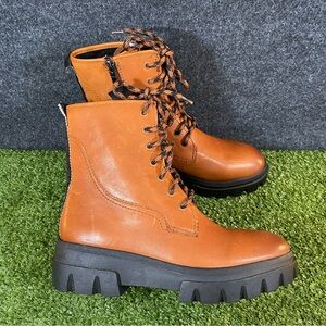 Franco Sarto Robbie Ankle Combat Boots Women's Size 7 Shoes Cognac Brown Zipper